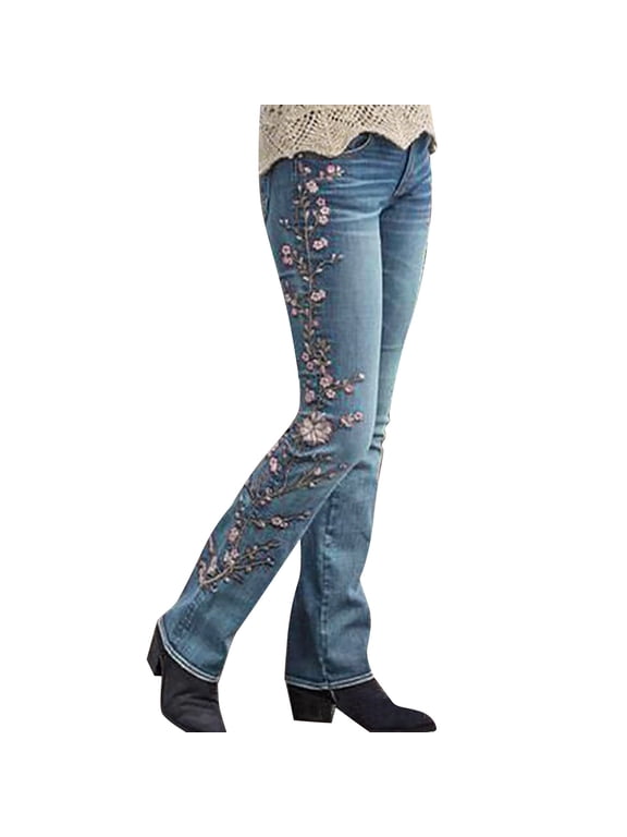 Clothing 2025 Women's Jeans Women Retro High Waisted Micro Elastic Slim Embroidered Micro Jeans Women's Denim Casual Pants