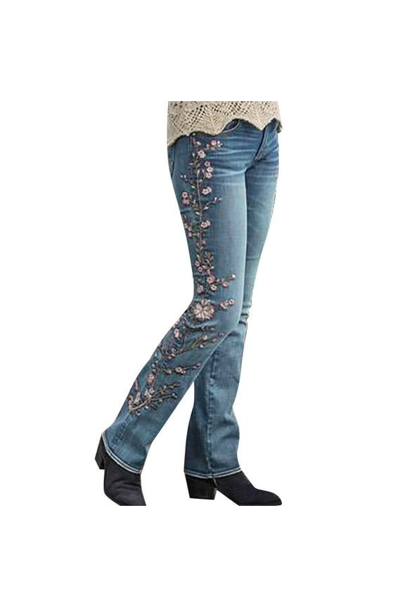 Clothing 2025 Women's Jeans Women Retro High Waisted Micro Elastic Slim Embroidered Micro Jeans Women's Denim Casual Pants