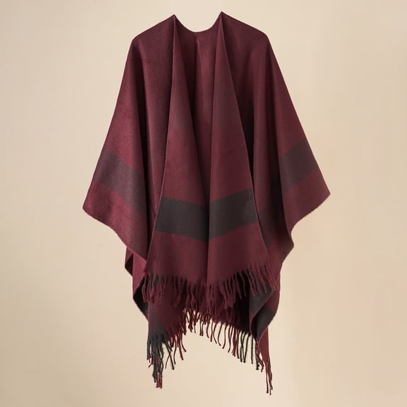 Women Cloak Shawl Cardigan Shawl Color Blocking Striped Windproof Warm Fashionable for Autumn Spring Winter