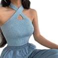 thumbnail image 1 of Women Close-fitting Simple Style Vest, Solid Color Halter Neck Sleeveless Crop Tops Ropa Mujer, 1 of 6