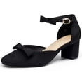 thumbnail image 1 of Women  Closed-Toe Ankle-Strap Pumps with Bow Detail — Low Block Heel Dress Shoes, 1 of 4