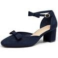 thumbnail image 1 of Women  Closed-Toe Ankle-Strap Pumps with Bow Detail — Low Block Heel Dress Shoes, 1 of 4