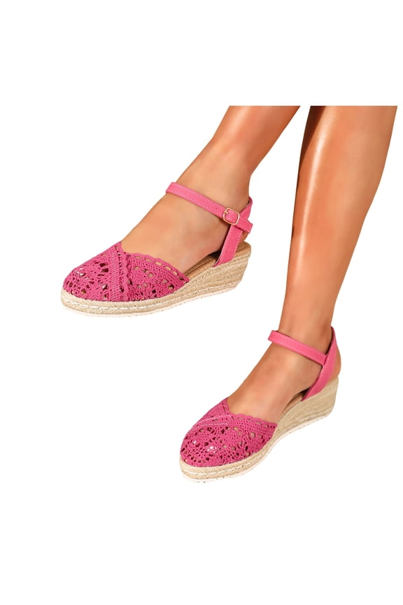 Women Closed Toe Wedge Sandals Tie Up Ankle Strap Platform Dressy Shoes High Top Outdoor Espadrilles Sandal with Arch Support Pink 8.5