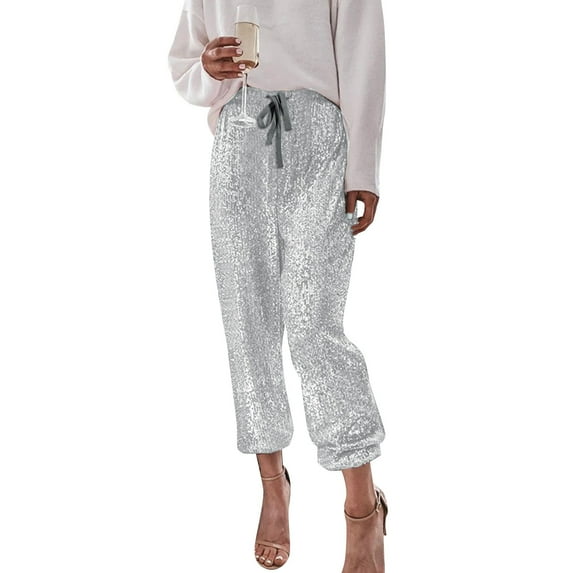 Women Cloth High Sequin Foot Cute Pants Elastic Waist Dress Pants for Women Business Casual Fashion Style Waisted Tape Trousers Women's Pants Casual Petite Ruffle Pants Women Petite Pants Casual Women