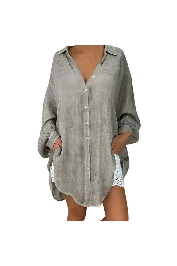 Women Clothes,Tunic Tops for Women Lapel Neck T-Shirt Ladies Long Sleeve Buckle Blouse Tops