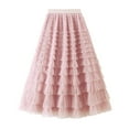 thumbnail image 1 of Women Clothes,Women Solid Color Ruffled Mesh Skirt High Waist Prom Poached Skirt Half-Length Skirt, 1 of 1