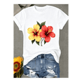 thumbnail image 1 of Women Clothes Hibiscus Print Black TShirt, Unisex Casual Crew Neck Tshirt, 1 of 9