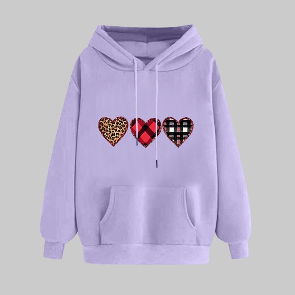 Women Clothes Trendy Womens Fashion Tops Ndbuld Women's Print Winter Hoodie Pullover Tops Long Sleeved Comfortable Sweatshirt Up to 35% off,Purple,2XL