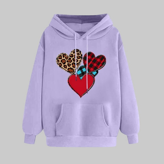 Women Clothes Trendy Womens Fashion Tops Ndbuld Women's Print Winter Hoodie Pullover Tops Long Sleeved Comfortable Sweatshirt ,Purple,S