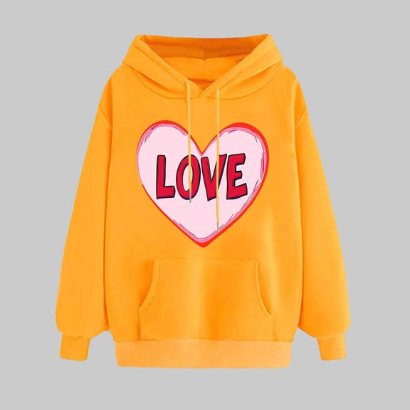 Clothes Women Womens Summer Clothes Ndbuld Women's Print Winter Hoodie Pullover Tops Long Sleeved Comfortable Sweatshirt Up to 35% off,Yellow,2XL