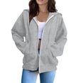 thumbnail image 1 of Women Clothing Long Sleeve Solid Color Casual zip up hoodie 09-Light Gray 2XL, 1 of 5