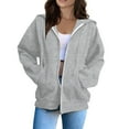 thumbnail image 1 of Women Clothing Long Sleeve Solid Color Casual zip up hoodie 09-Light Gray 2XL, 1 of 5