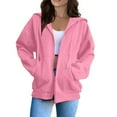 thumbnail image 1 of Women Clothing Long Sleeve Solid Color Casual zip up hoodie 11-Pink XL, 1 of 5