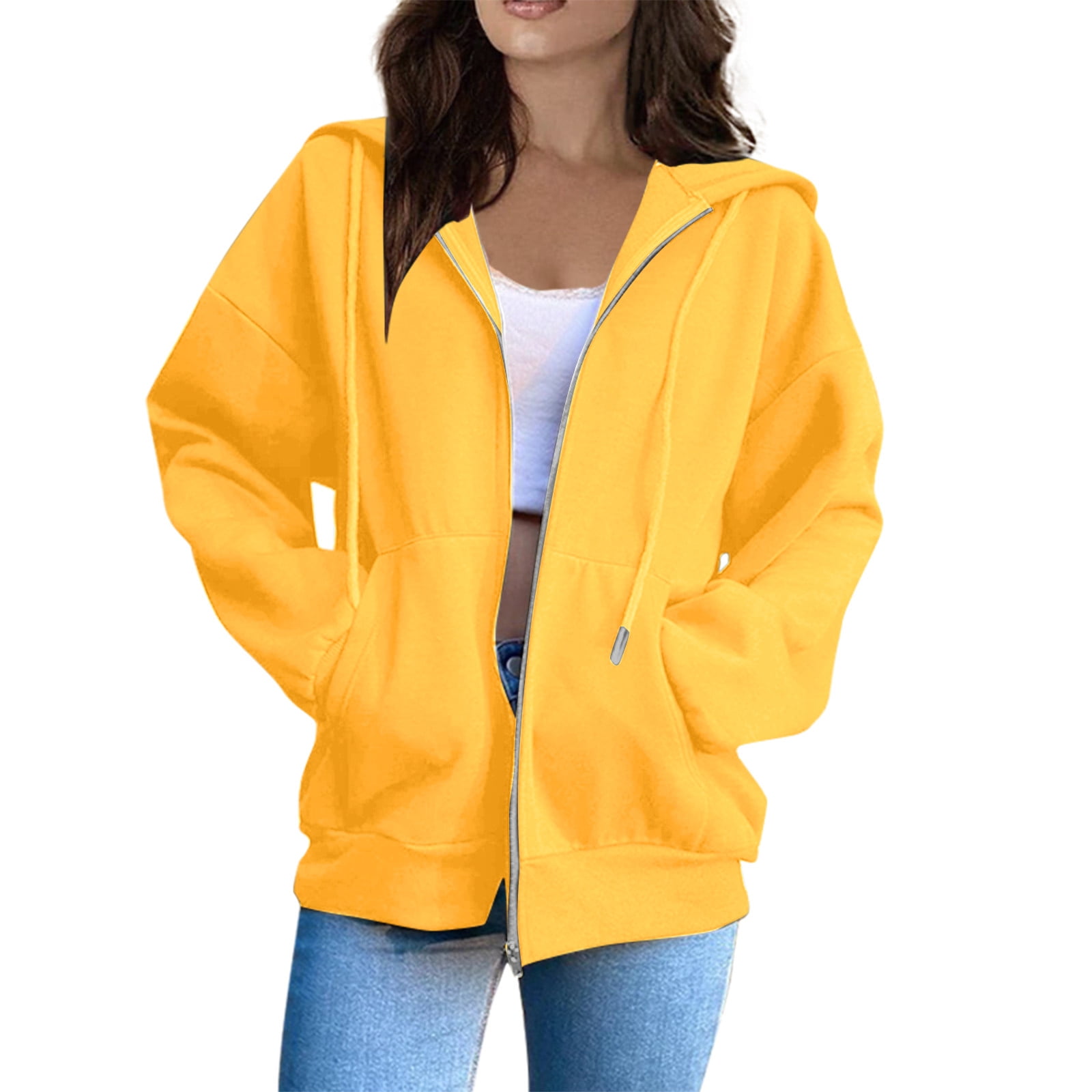 Yellow White Polka Dot Women's Zip Up Hoodie