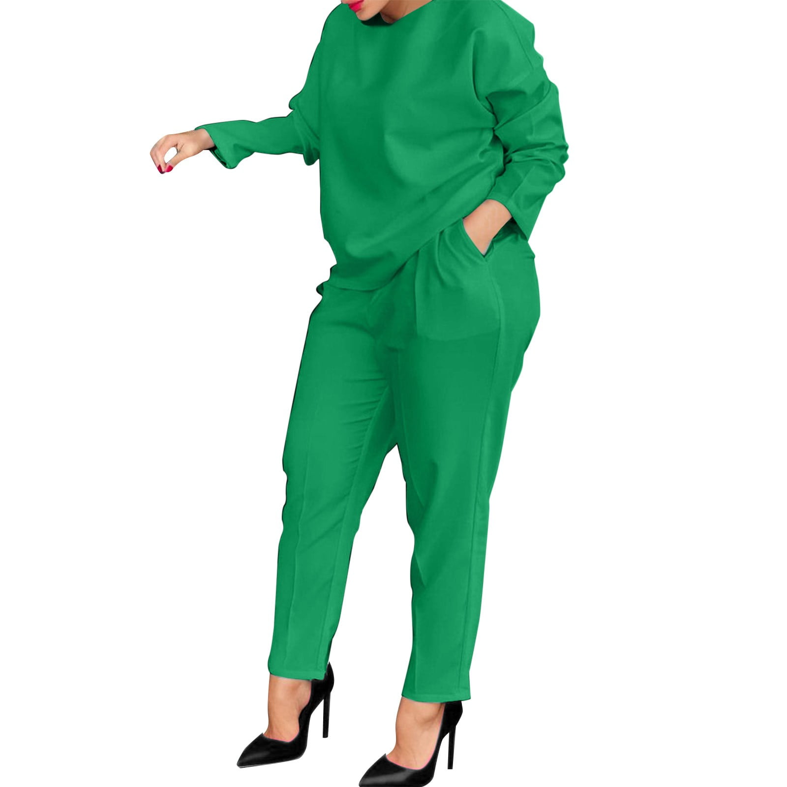 Women Clothing Sets Outfits Casual 2 Piece Sweat Suit Solid Long Sleeve ...