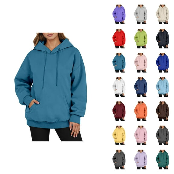 Women Clothing Women's Solid Color Sweatshirt Men's Casual Pullover Hoodie Long Sleeve Comfortable Winter Warm Lined Sweatshirt With Drawstring Pocket For Daily Wear