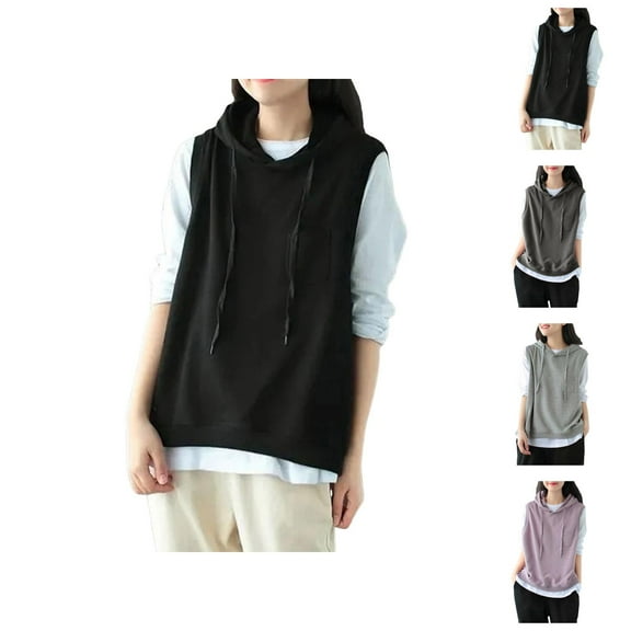Women Clothing Women's Solid Color Sweatshirt Women'S Fashion Solid Hoodies Sweatshirts Sleeveless Drawstring Hoodies Oversized Fall Tops