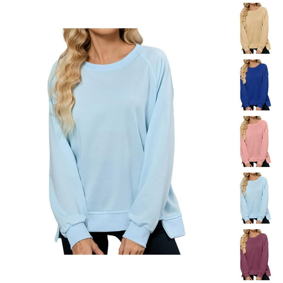 Women Clothing Women's Solid Color Sweatshirt Women's Hoodless Sweatshirt For Everyday Casual Wear Long Sleeve Crew Neck Design For All Seasons And Easy Care