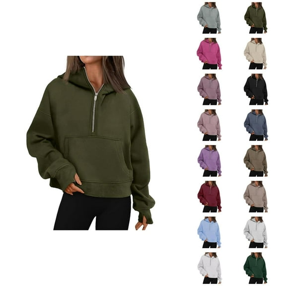 Women Clothing Women's Solid Sweatshirt Women's Fashion Casual Zipper Long Sleeved Loose Solid Color Hoodie