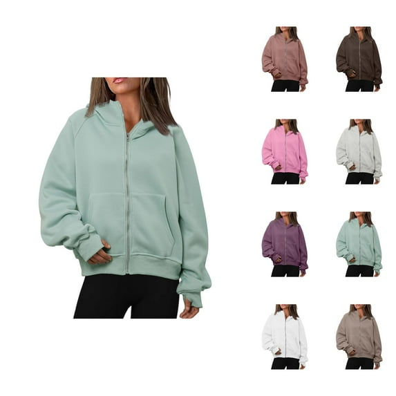 Women Clothing Women's Solid Sweatshirt Women's Loose Coat Hooded Cardigan Zipper Hoodie