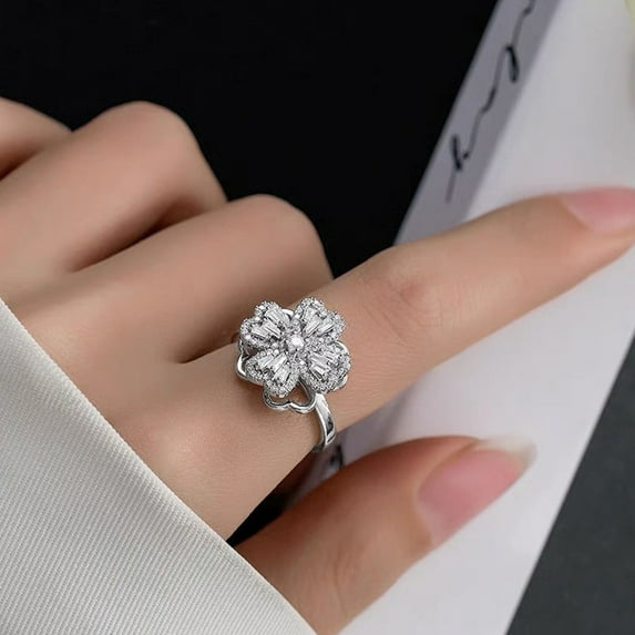 Women Clover Ring Rotating Spinner Jewelry Fashion Trendy Accessory Durable Elegant Gift For Her Camellia Ring