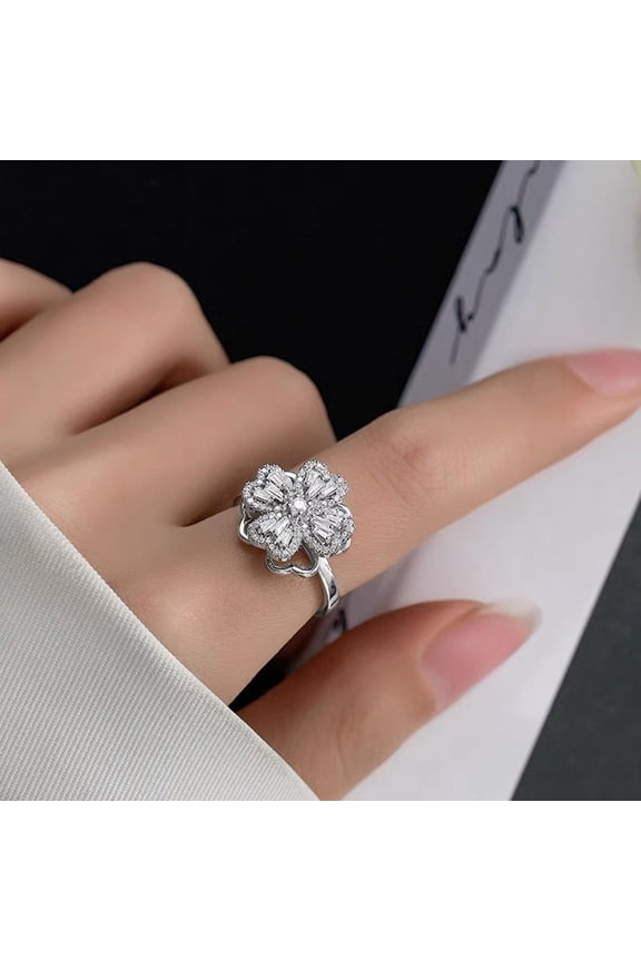 Women Clover Ring Rotating Spinner Jewelry Fashion Trendy Accessory Durable Elegant Gift For Her Camellia Ring