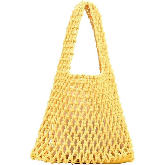 Women Clutch Handbag Tote Cotton Crochet Bucket Top-handle Drawstring Summer Beach Woven Fishing Net Pouch Purse