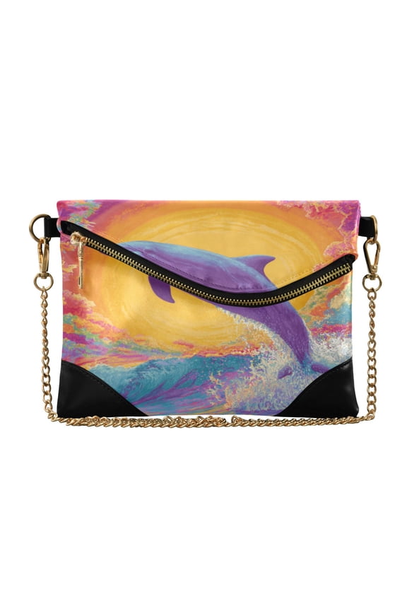 Women Clutch Purse Elegant Crossbody Shoulder Bag with Wristlet & Crossbody Strap Energy Full Dolphins