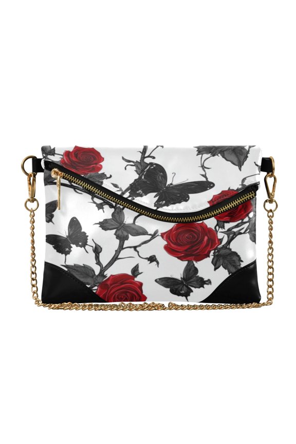 Women Clutch Purse Elegant Crossbody Shoulder Bag with Wristlet & Crossbody Strap Gothic Red Roses