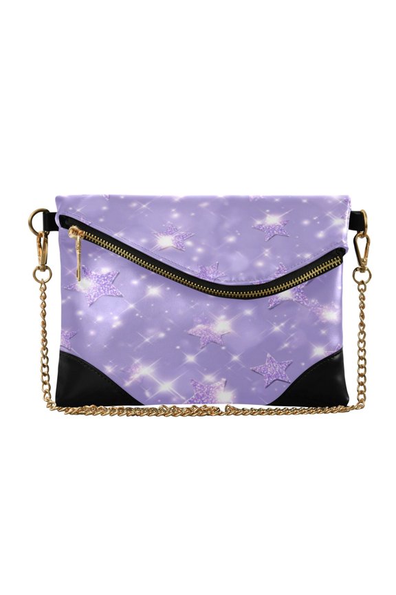 Women Clutch Purse Elegant Crossbody Shoulder Bag with Wristlet & Crossbody Strap Lavender Glitter Stars Pattern