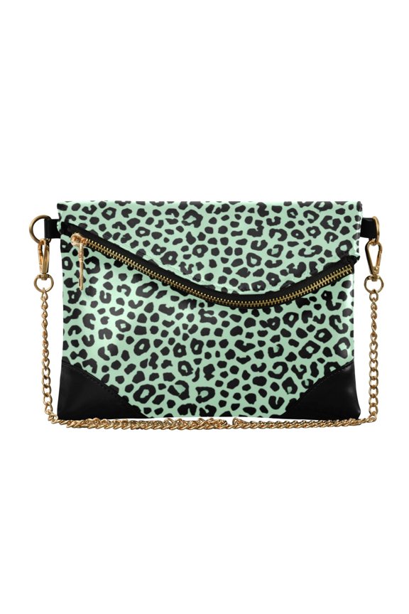 Women Clutch Purse Elegant Crossbody Shoulder Bag with Wristlet & Crossbody Strap Mint Green Leopard Print