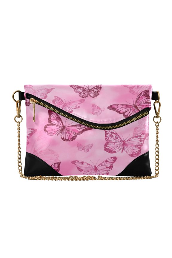 Women Clutch Purse Elegant Crossbody Shoulder Bag with Wristlet & Crossbody Strap Pink Butterfly Pattern