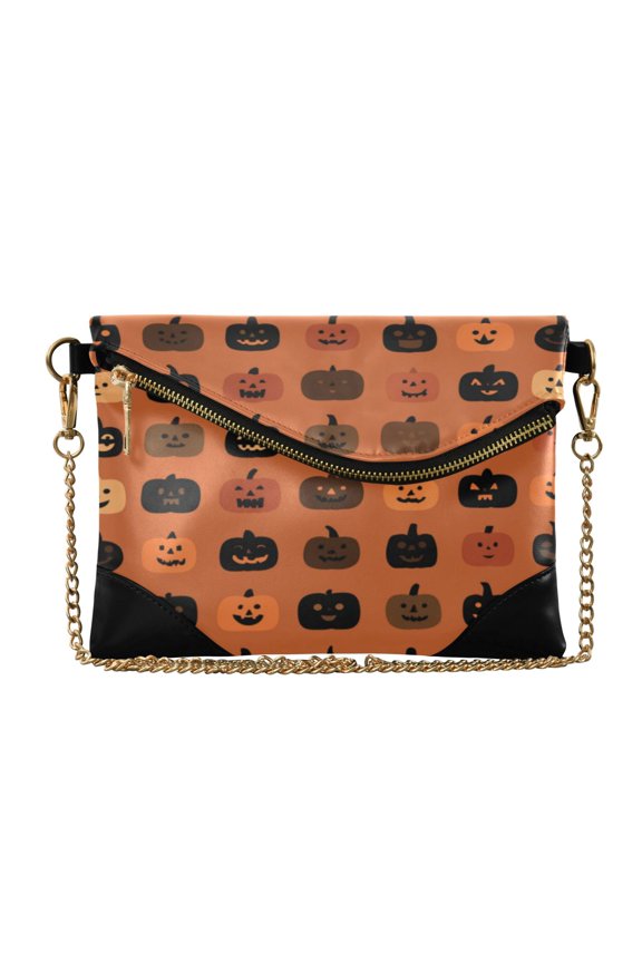 Women Clutch Purse Elegant Crossbody Shoulder Bag with Wristlet & Crossbody Strap Pumpkin Funny Face Pattern