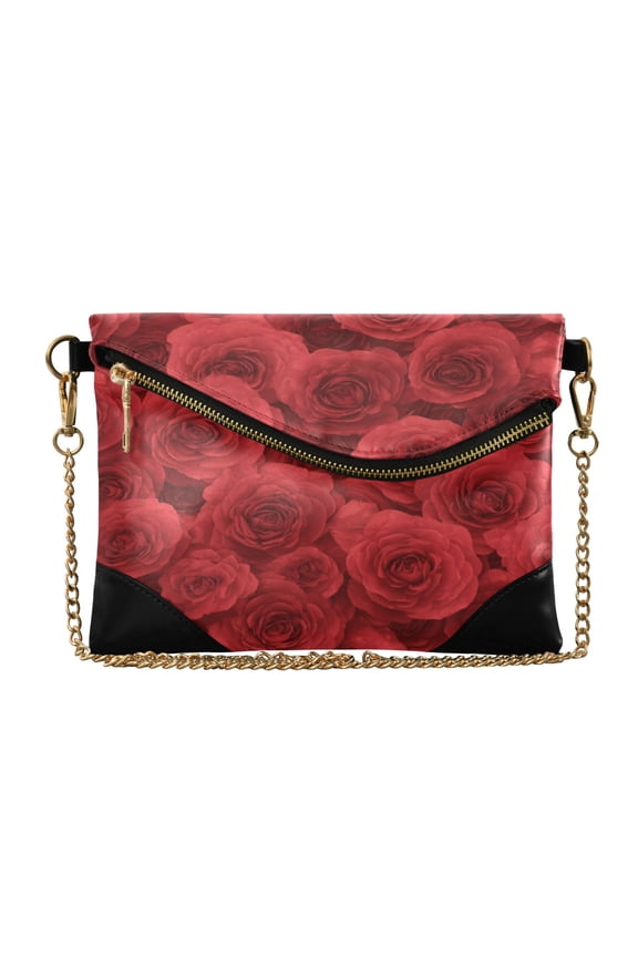 Women Clutch Purse Elegant Crossbody Shoulder Bag with Wristlet & Crossbody Strap Romantic Red Roses in Rows