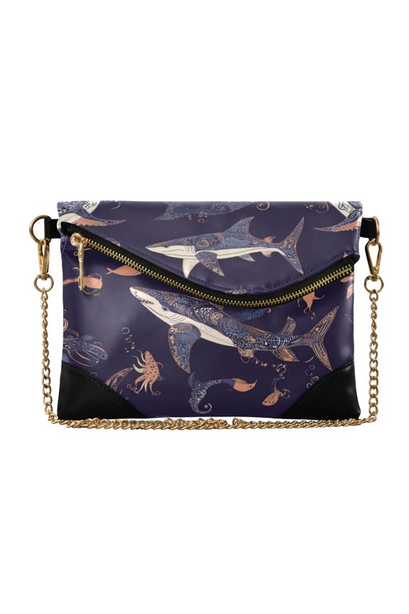 Women Clutch Purse Elegant Crossbody Shoulder Bag with Wristlet & Crossbody Strap Sharks and Fish Pattern