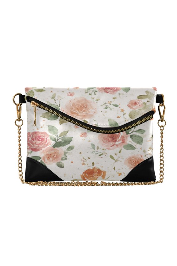 Women Clutch Purse Elegant Crossbody Shoulder Bag with Wristlet & Crossbody Strap Watercolor Rose Floral Pattern