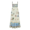 thumbnail image 1 of Women Coastal Print Maxi Dress Spaghetti Strap High Waist Flowy Linen Look Sundress, 1 of 5