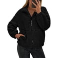 thumbnail image 1 of Women Coat Casual Lapel Full Zip Fleece Jacket Long Sleeve Oversized Warm Winter Outwear with Pockets Black XL, 1 of 7