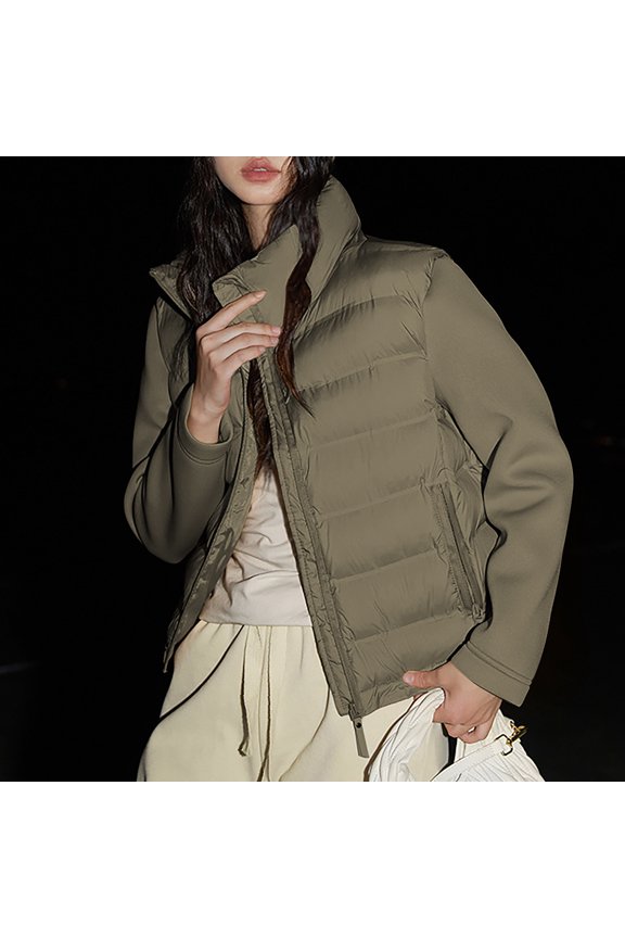 Women Coat Casual Sleeve Patchwork Cotton Jacket Solid Color Quilted Cotton Women's Winter Coats Jackets for Women Trendy Cute Clothes for Women M