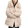 thumbnail image 1 of Women Coat Solid Color Long Sleeved Detachable Reverse Waist Thick And Loose Hooded Winter Mid Length Clothing Long Sleeve Parkas Women's Winter Coats Cute Clothes for Women 3XL, 1 of 4