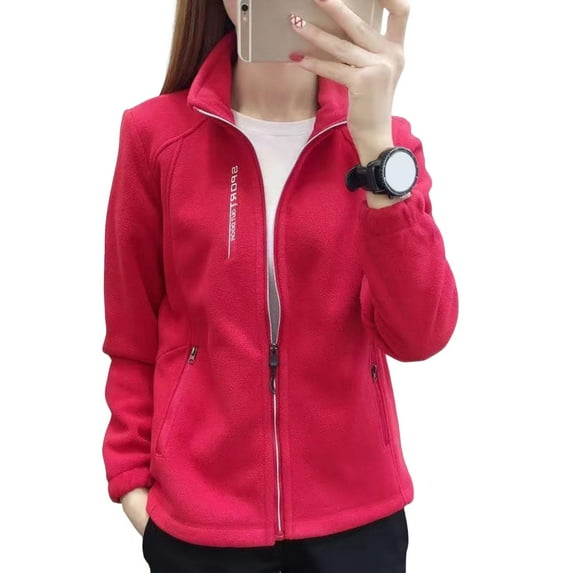 Women Coat Stand Collar Zip-up Polar Fleece Sport Style Long Sleeves Zipperes Pockets Solid Color Thick Plush Jacket Thermal Cardigan Exercise Jogging Coat