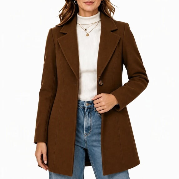 Women Coat Winter Casual Long Sleeve Solid Color Button Front Lapel Coat with Pockets Soft Loose Fit Cozy Outerwear for Office Wear