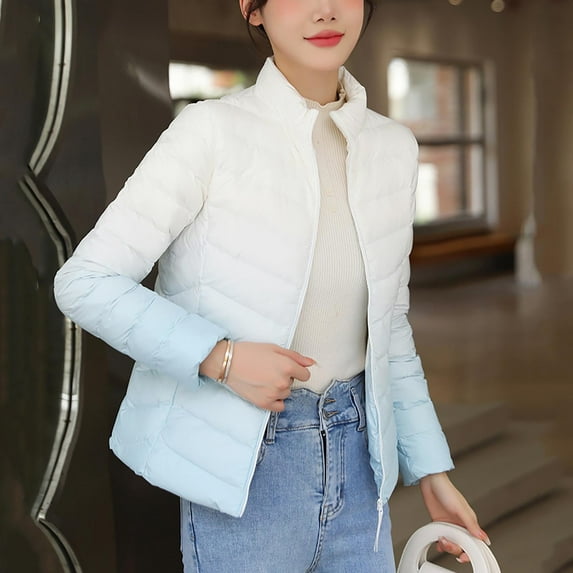 Women Coat Winter Stand Up Collar Down Jacket With Zipper Lightweight And Versatile Slim Down Jacket With Pockets For Winter Women's Winter Coats Cute Clothes for Women 2XL