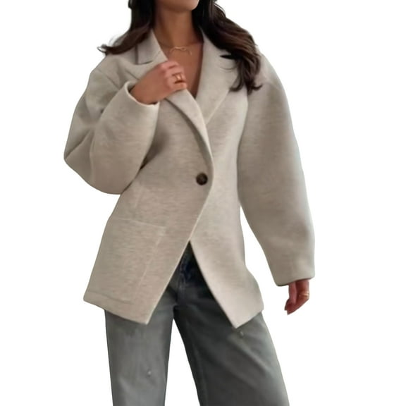 Women Coat Wool Blend Office Work Lapel Collar Winter Jacket Trench Coat Light Gray S