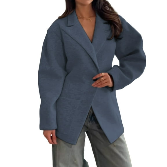 Women Coat Wool Blend Office Work Lapel Collar Winter Jacket Trench Coat XXL