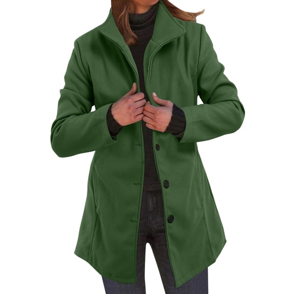 JIKNTTR Women Coats Retro Mid Long Casual Plain Wool Button Coat Female Warm Clothing
