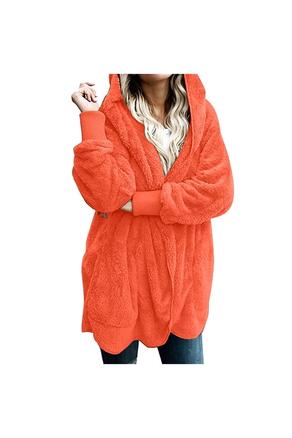 Women Coats Winter Clearance Under 20,Women Hooded Cardigan Fuzzy Jacket Winter Warm Open Front Fleece Coat Jackets Outwear Tops with Pockets