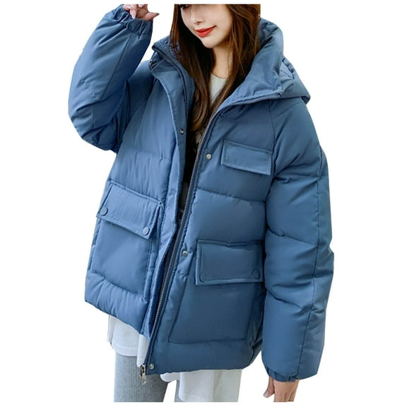 Women Coats Winter Sevevn Womens Quilted Jacket Full Zip Quilted Hooded Bubble Coats Padded Jacket Long Sleeve Winter Warm Coat Pocket