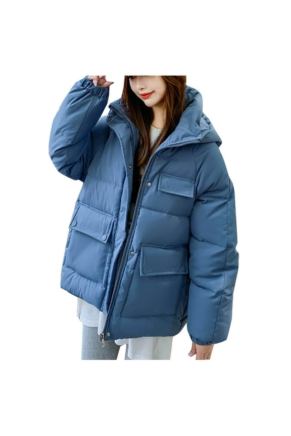 Women Coats Winter Sevevn Womens Quilted Jacket Full Zip Quilted Hooded Bubble Coats Padded Jacket Long Sleeve Winter Warm Coat Pocket