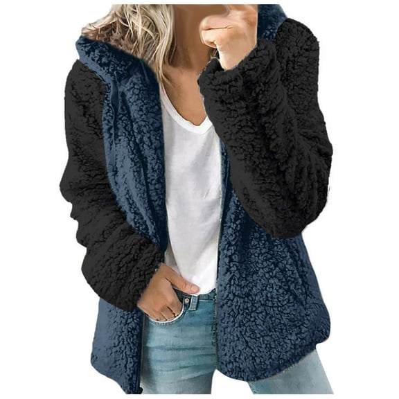 Women Coats and Jackets Clearance Fashion Womens Warm Faux Coat Jacket Winter Splicing Zipper Solid Sleeve Outerwear